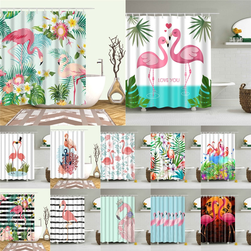 Nordic Pictures Polyester Waterproof Shower Curtains High Quality Animals Flamingo Shower Curtain In The Bathroom