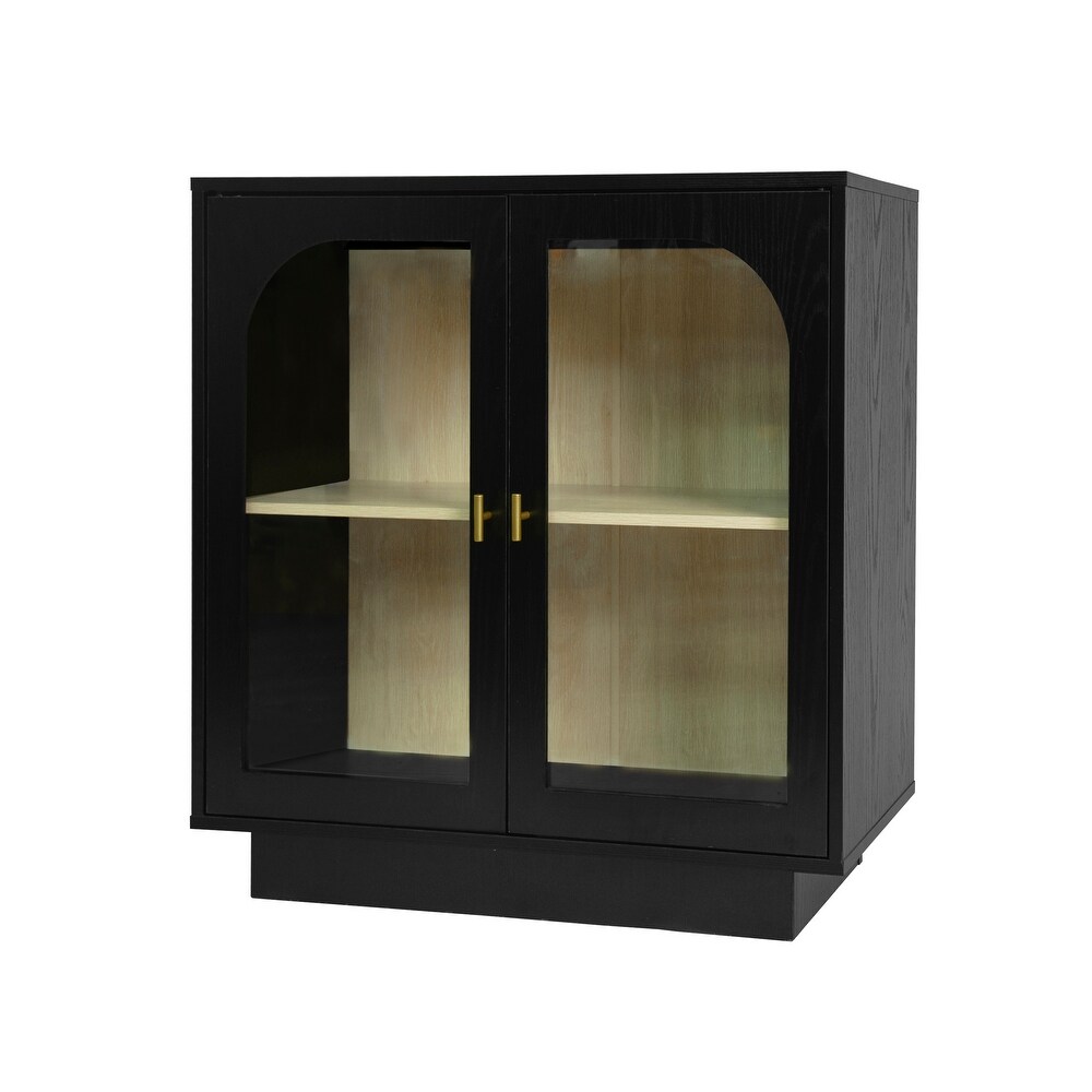 2 Storage Cabinet with Glass Door Gold Metal Handle