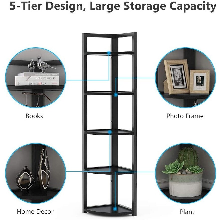 Rustic 5 Tier Corner Shelf Stand Corner Bookshelf Bookcase Plant Shelf