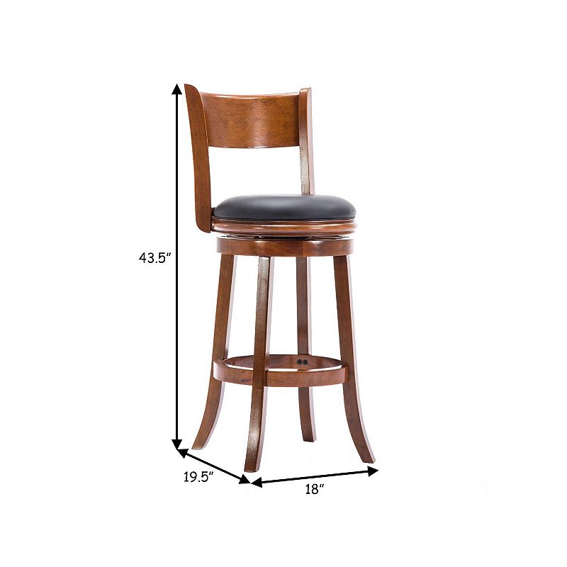 Pal 29 Inch Swivel Bar Stool， Solid Wood， Bonded Leather， Walnut Brown