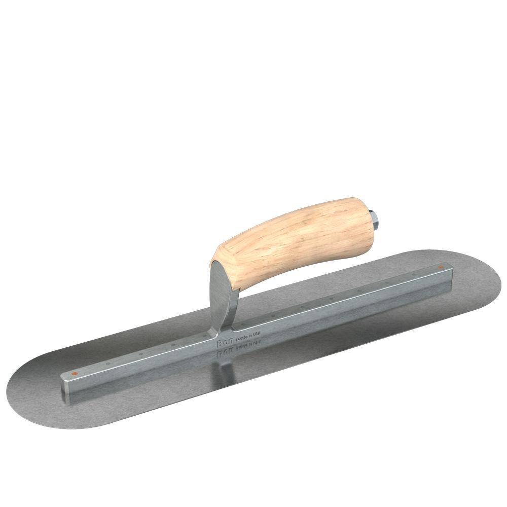 Bon Tool 16 in. x 4 in. Carbon Steel Round End Finishing Trowel with Wood Handle and Long Shank 66-194