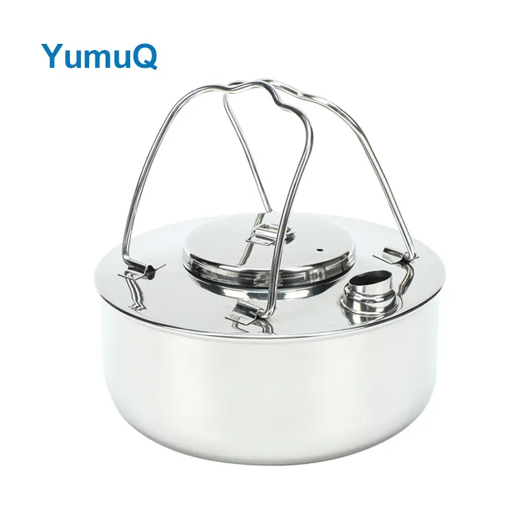 YumuQ 17.5cm x 7.5cm 1.5L Collapsible Portable Stainless Steel Cooking Camping Kettle For Outdoor Hiking