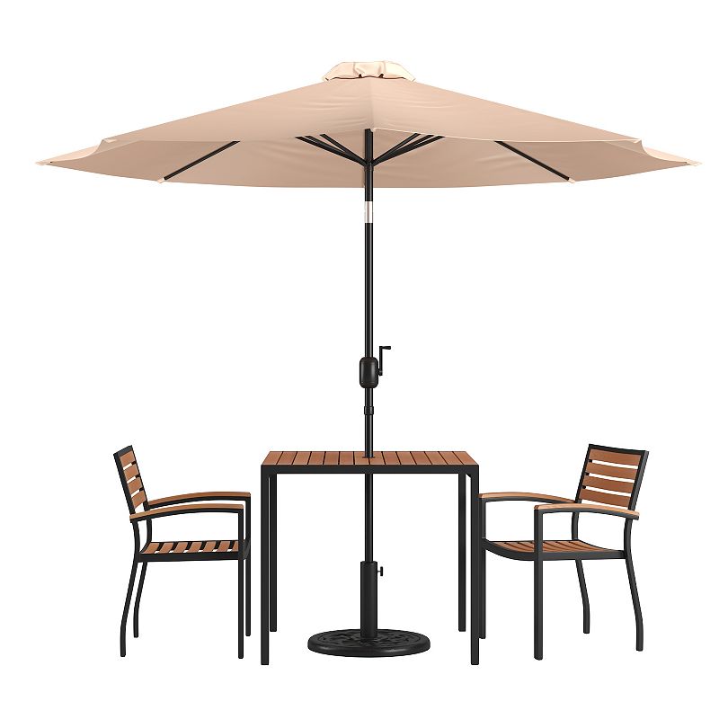 Flash Furniture Outdoor Patio Table， Chair， Umbrella and Base 5-piece Set