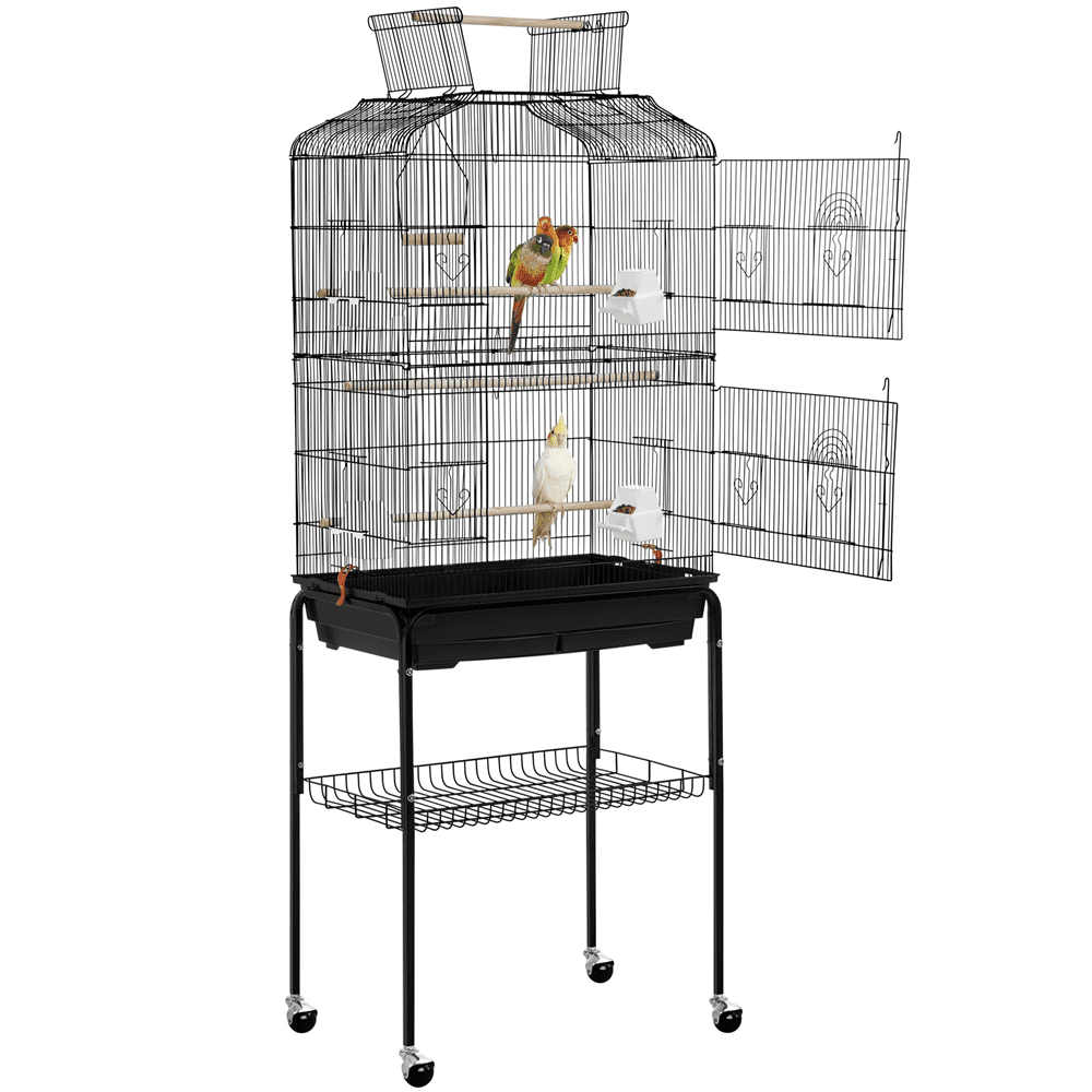 Yaheetech 67.5'' H Open Top Metal Bird Cage with Rolling Stand， Black