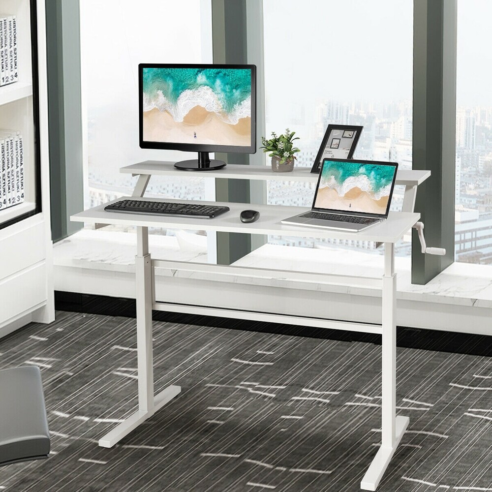 Gymax Standing Desk Crank Adjustable Sit to Stand Workstation with