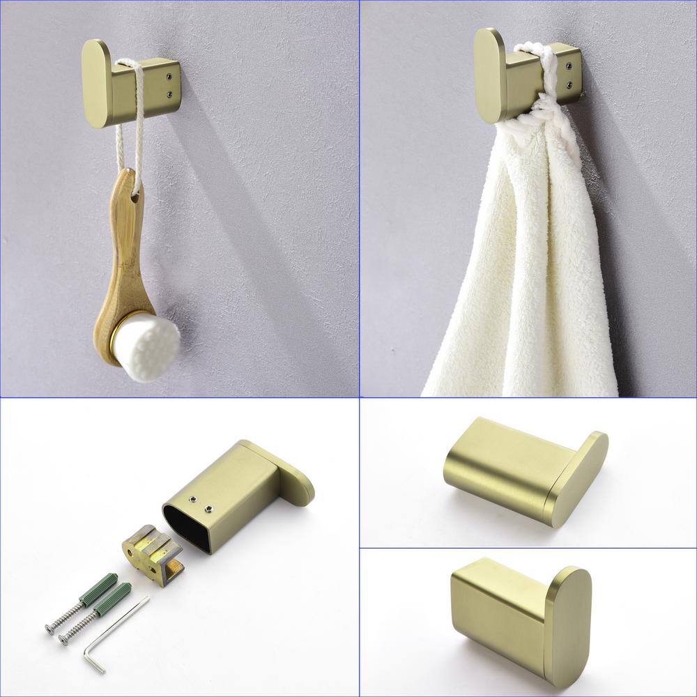 Boyel Living 4-Piece Bath Accessory Set with Towel Bar Towel Robe Hook Toilet Roll Paper Holder Hand Tower Holder in Brushed Gold SMD-59000BG