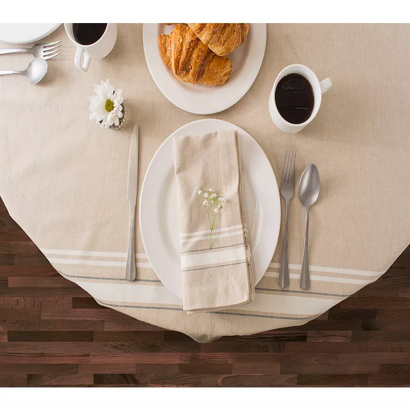 60 x 120 White and Beige Rectangle Cotton Tablecloth