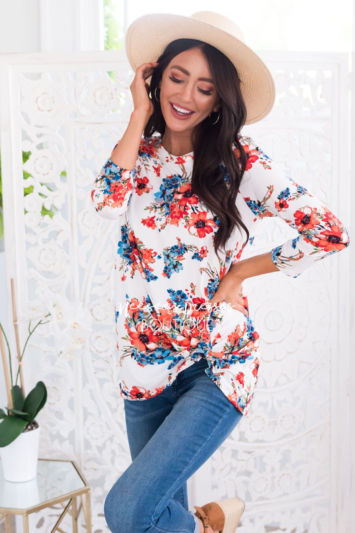 Floral Side Modest Twist Top