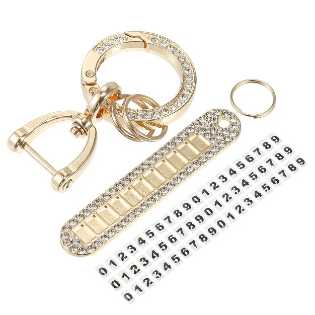 Unique Bargains Metal Rhinestone Car Fob Keychains D shaped Key Ring Set