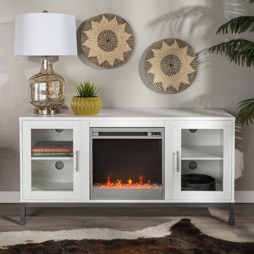 Walker Edison Furniture Company 52 in. Modern Fireplace TV Stand - White HD52FP18AVWH