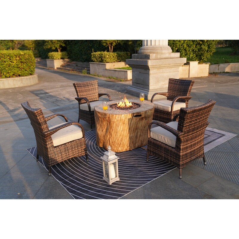 Patio Wood Coating Propane Fire Pit Table with Four Chairs