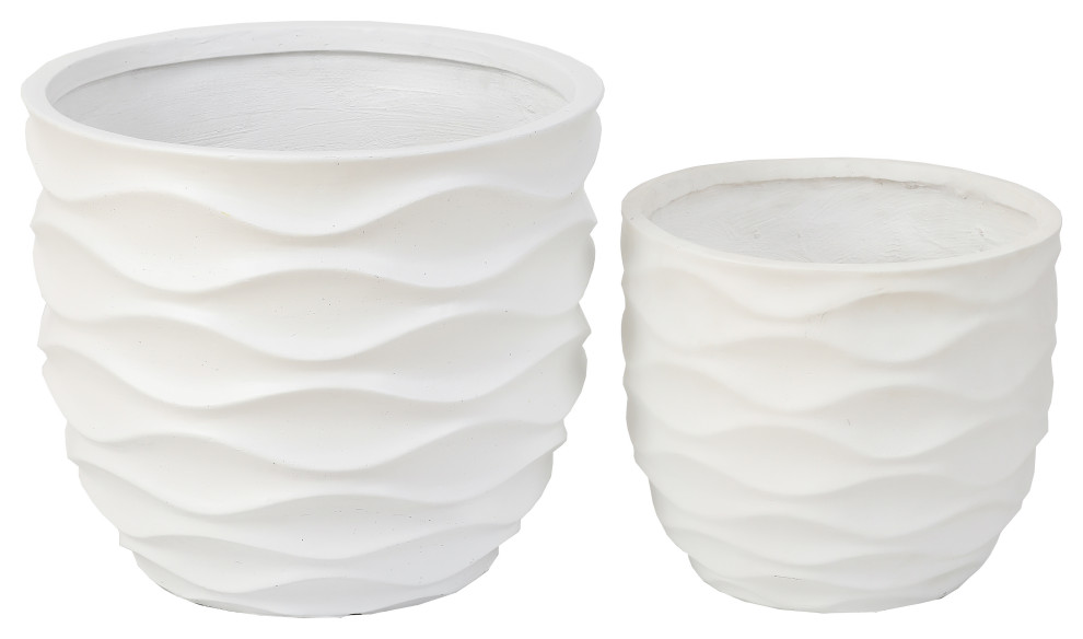 2 Piece White Waves Design MgO Planters   Beach Style   Outdoor Pots And Planters   by Winsome House Inc.  Houzz