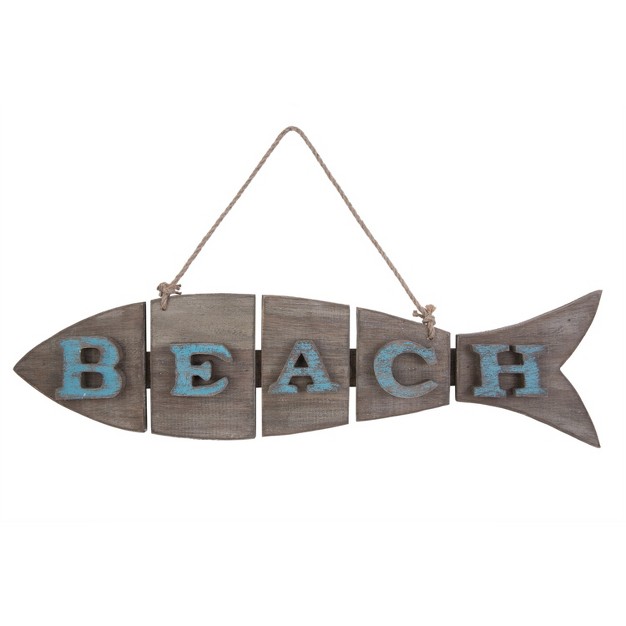 Beachcombers Fish Shape Coastal Plaque Sign Wall Hanging Decor Decoration For The Beach With Beach 24 75 X 6 5 X 0 5 Inches