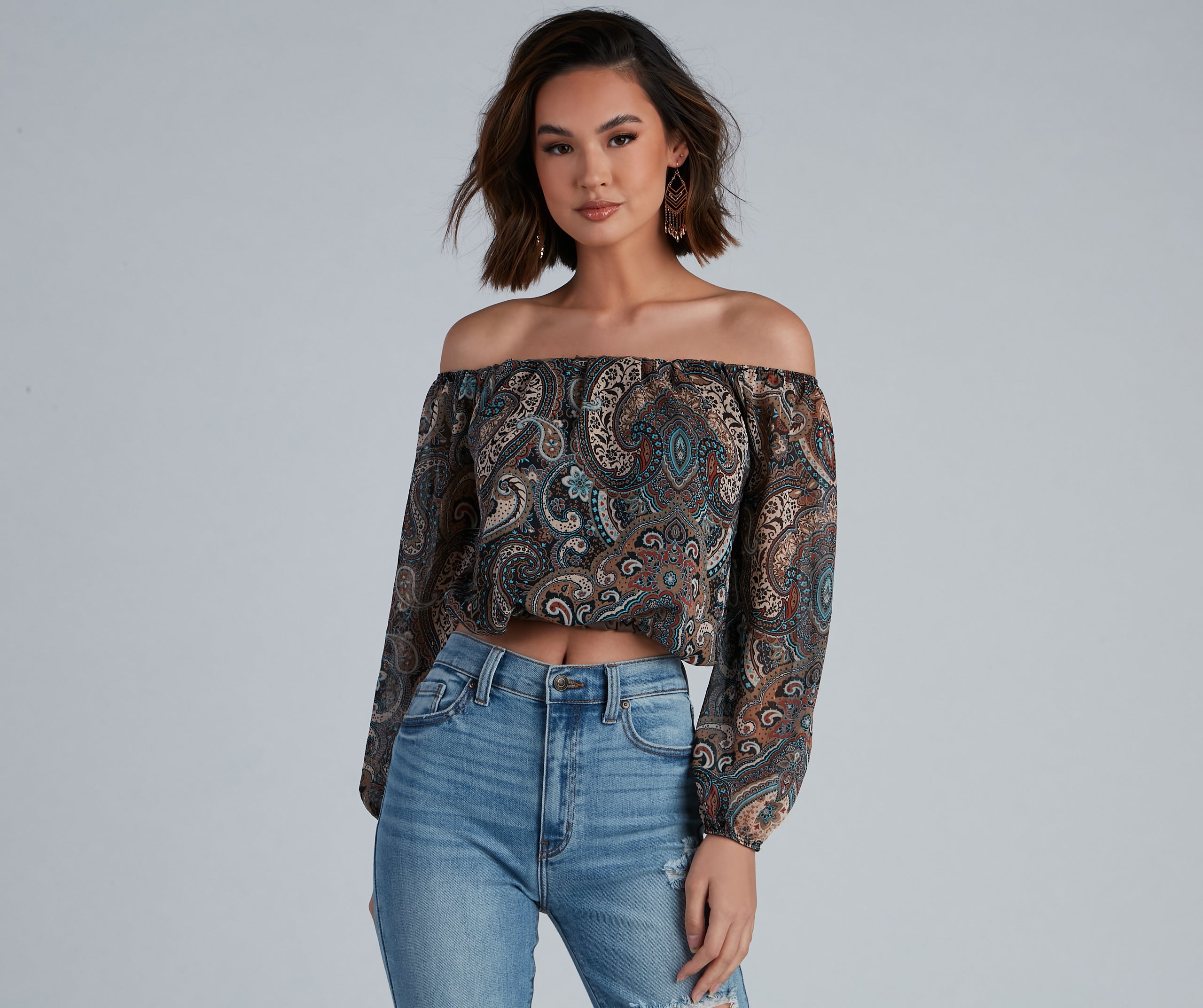 Cute In Paisley Off-The-Shoulder Blouse