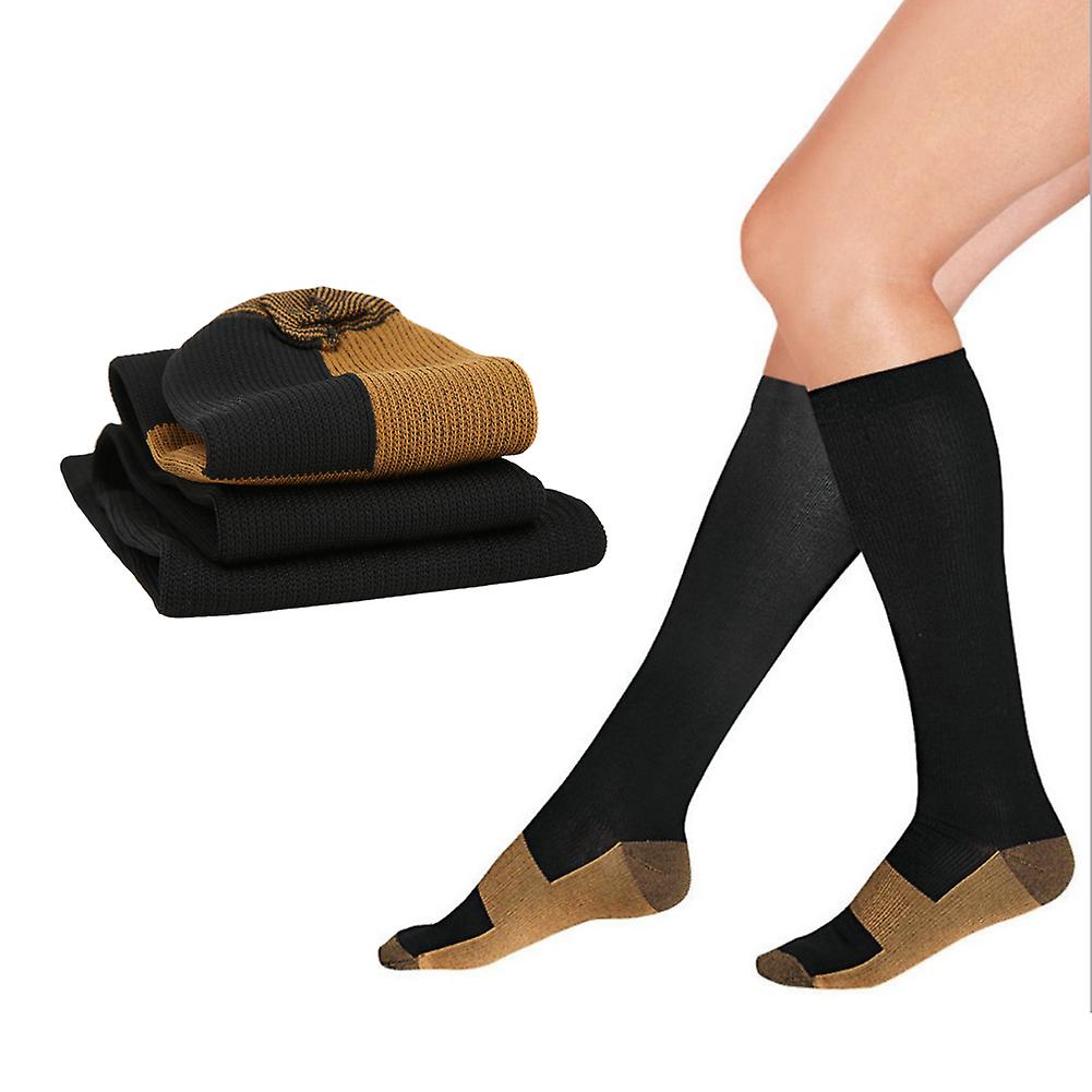 2pair Sport Compression Stockings Ankle Protection Copper Fiber Calf Thining Sleeves(copper Fibre Knee High Stockings Black L Xl)