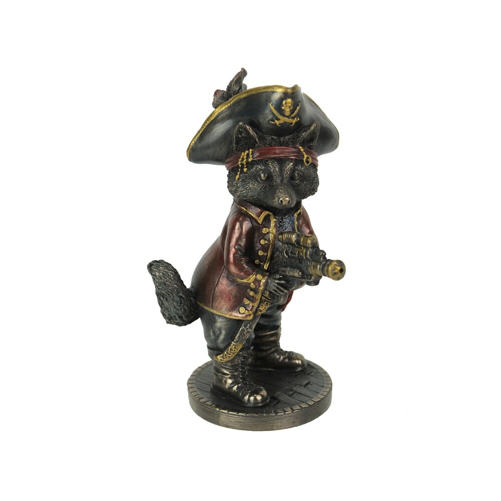 Bronze Finish Jolly Roger Steampunk Buccaneer Raccoon Statue   5.75 X 2.75 X 3.75 inches