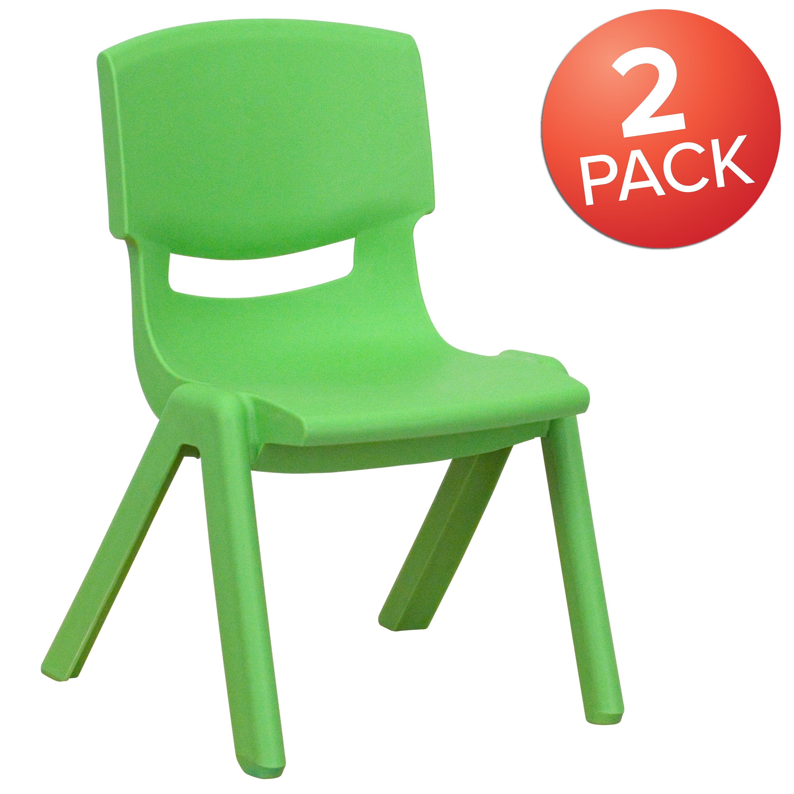 BizChair 2 Pack Green Plastic Stackable School Chair with 10.5'' Seat Height