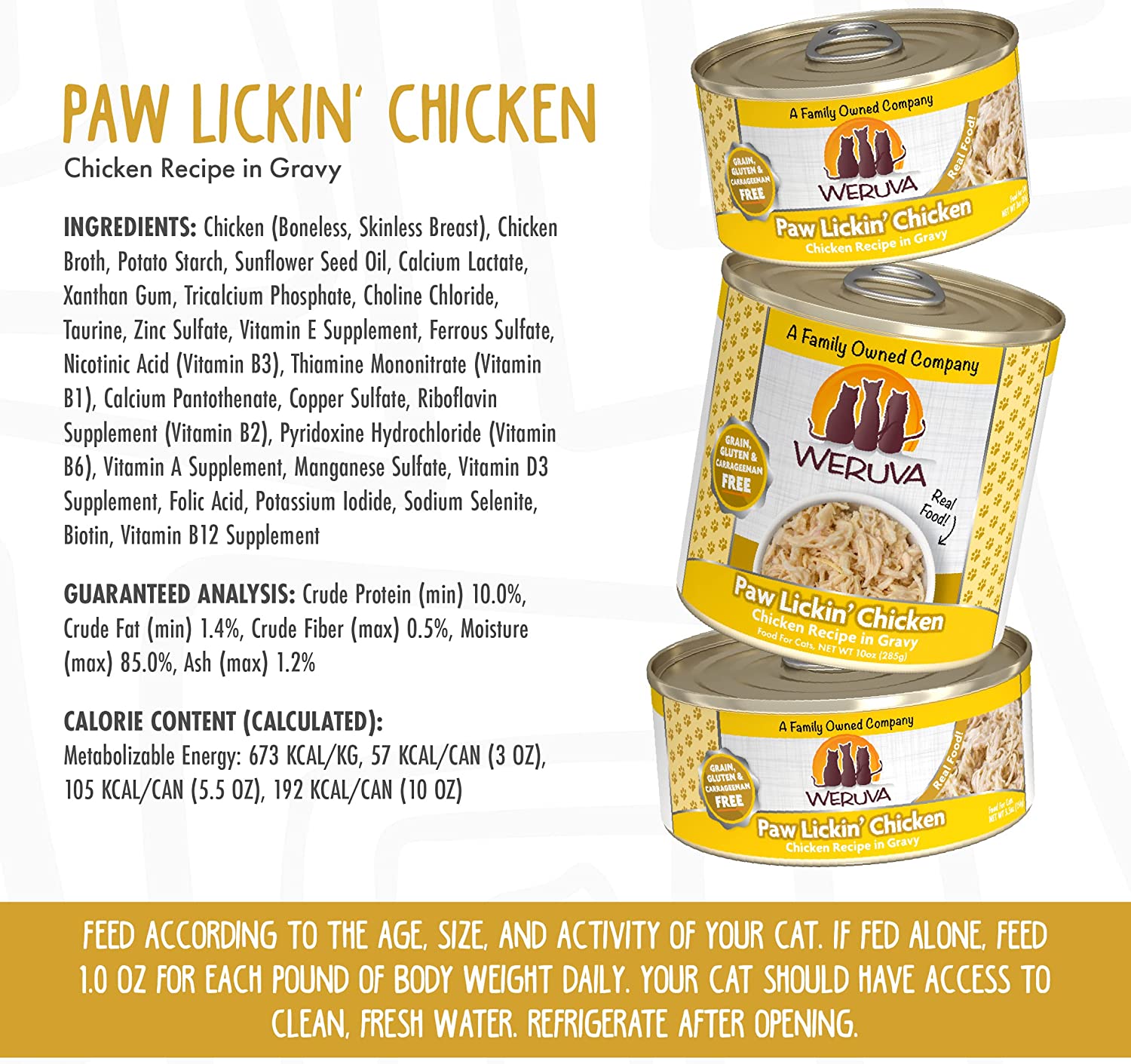 Weruva Grain-Free Natural Canned Wet Cat Food， Paw Lickin’ Chicken， Classic Recipes 5.5oz Can (Pack of 24)