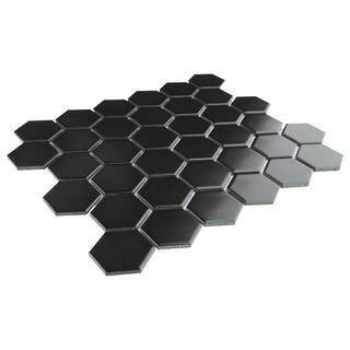 Merola Tile Metro 2 in. Hex Black Porcelain Mosaic Tile (10.0 sq. ft.Case) FXLM2HMB