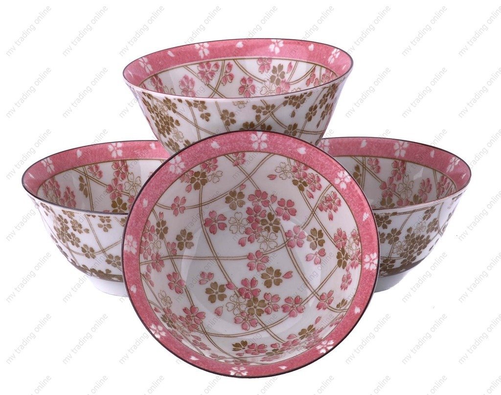 M.V. Trading MVSZ3/PK Pink Foral Soup Bowl， 5¼-Inch， Set of 4