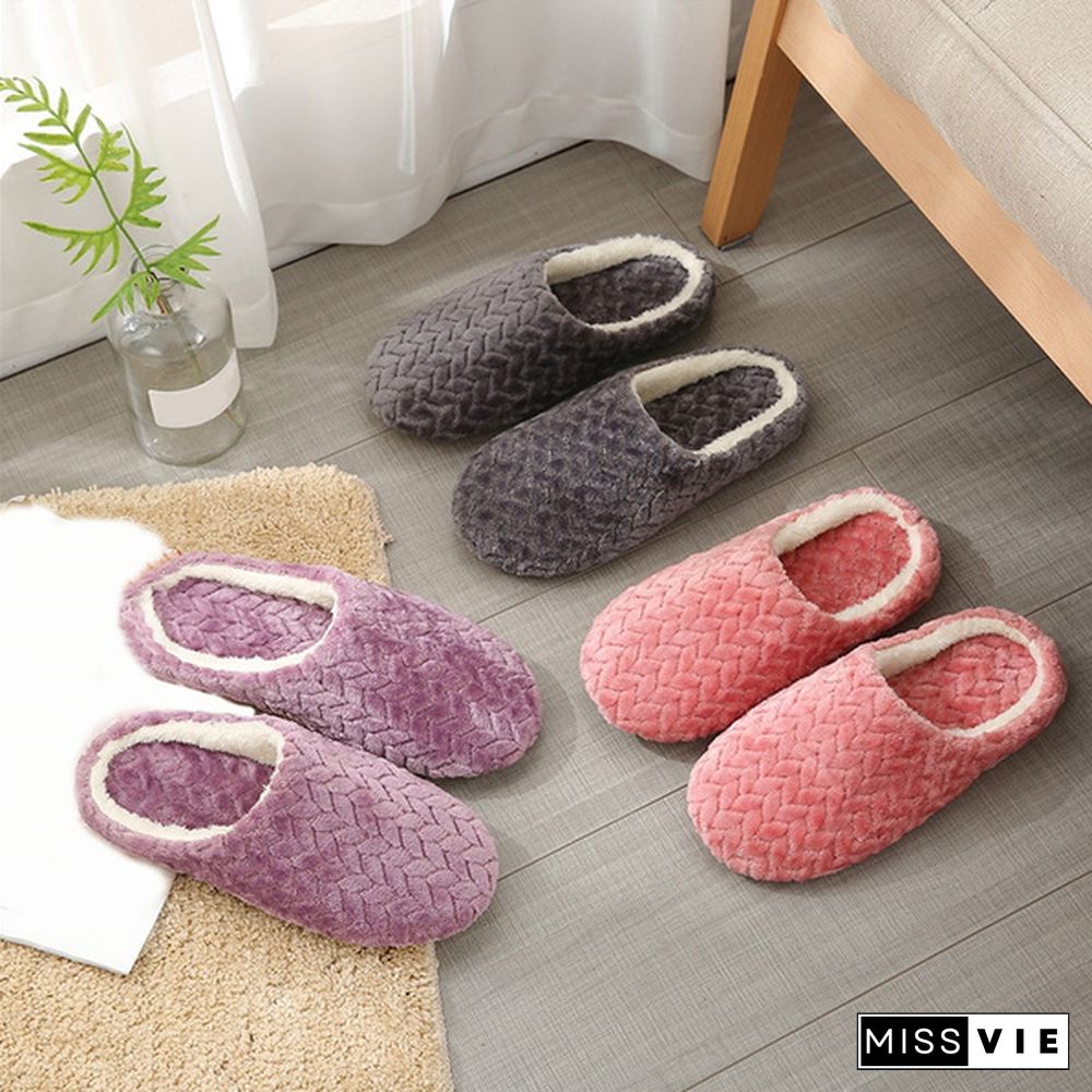 Ladies Fashion Plus Size Soft Bottom Plush Slippers Non-Slip Wooden Floor Indoor Couples Cotton Slippers