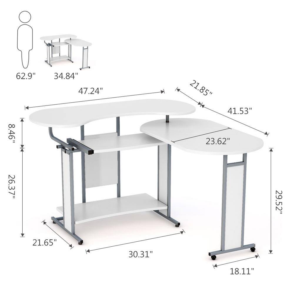 Tribesigns Lantz 48 in. White Wood L-Shaped Computer Desk Rotating Corner Desk and Modern Office Study Workstation TJHD-HOGA0978