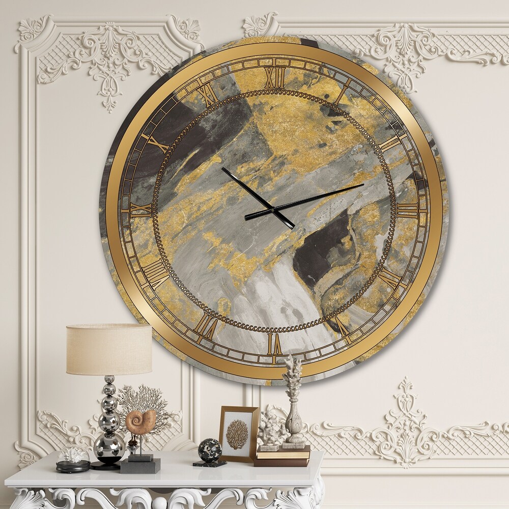 Designart 'Marble Gold and Black' Glam Large Wall CLock