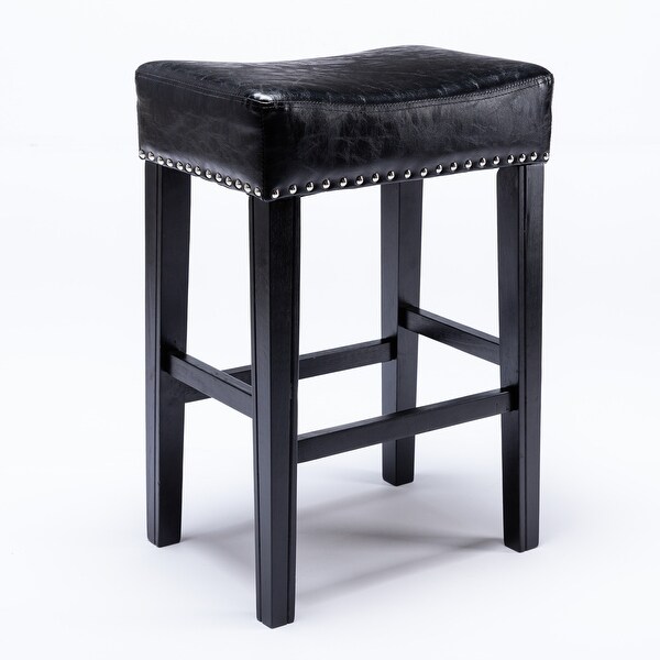 Modern Bar Stool Set of 2， No Back Artificial Leather Stool， Solid Wood Legs Sturdy and Stable for Bar Kitchen Counter