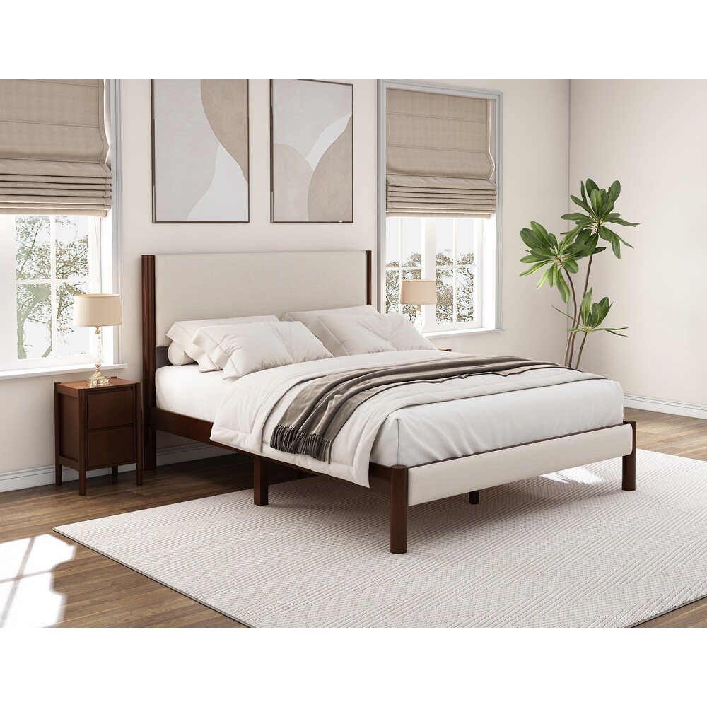 Queen Size Platform Bed 3 Pieces Bedroom Sets Walnut Wood Bed Frame