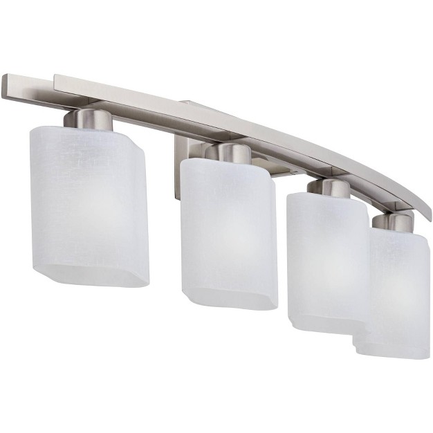 Wide 4 light Fixture White Linen Glass Bathroom Vanity Mirror