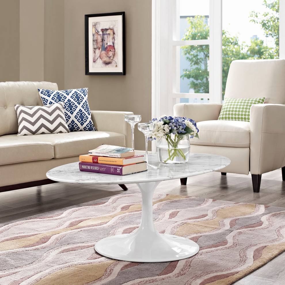 Lippa 48 quotOval Shaped Artificial Marble Coffee Table   Midcentury   Coffee Tables   by GwG Outlet  Houzz