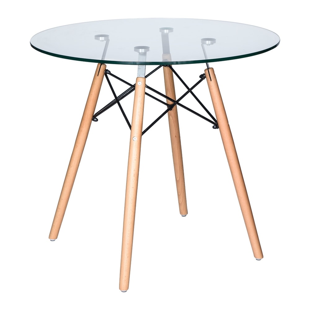 LeisureMod Dover Round Top Bistro Dining Table Wood Eiffel Base