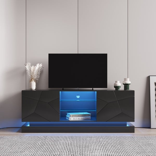 63''L Modern RGB LED Gloss TV Stand Cabinet Functional TV Console Table