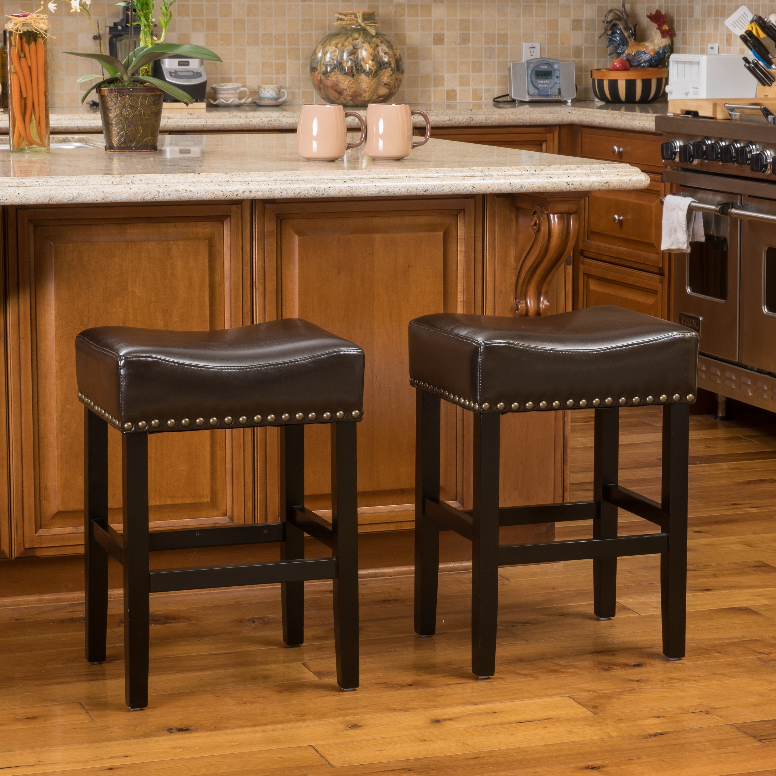 Chantal Backless Leather Counter and Bar Stool, Set of 2