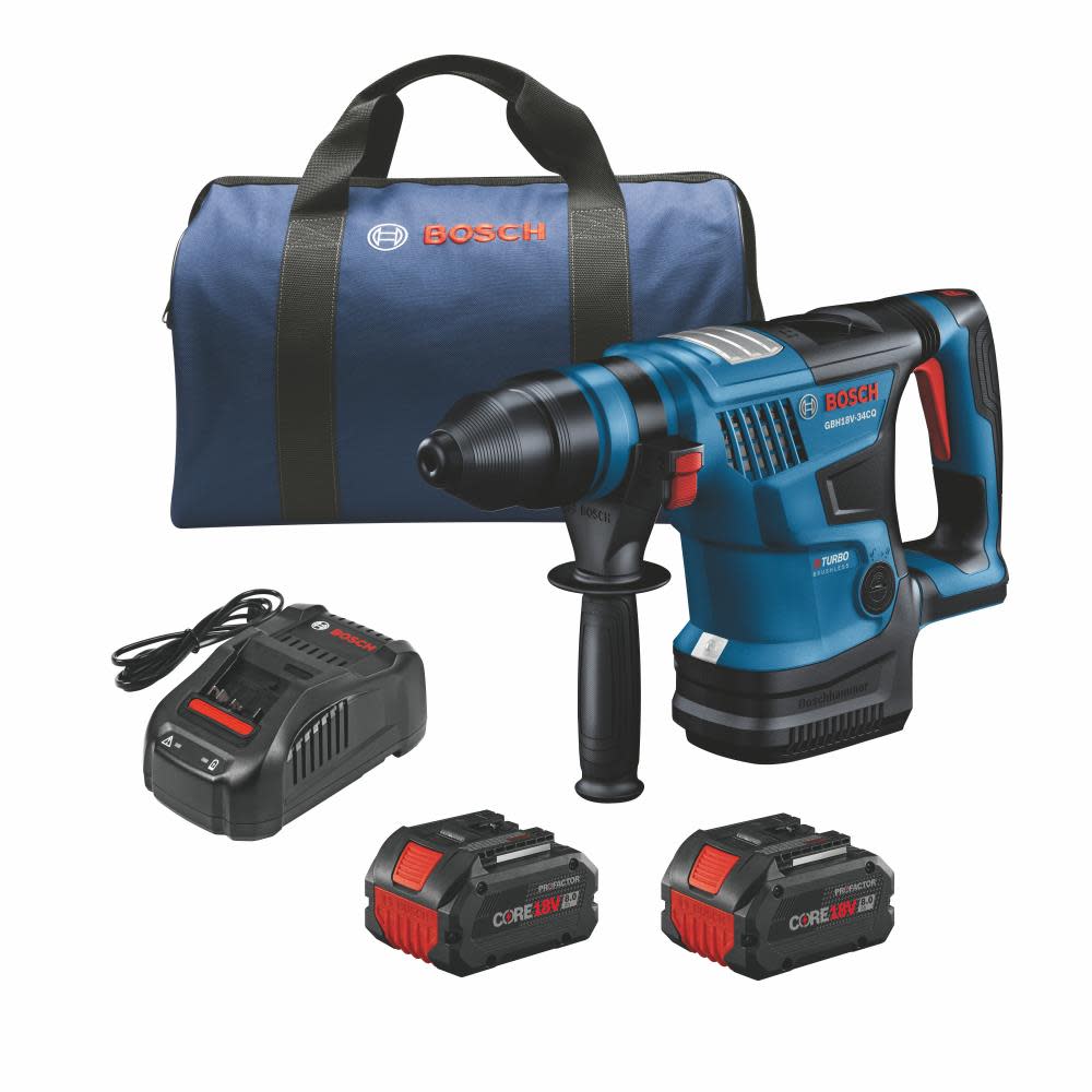 Bosch PROFACTOR 18V Bulldog 1 1/4 Rotary Hammer Kit Connected Ready SDS plus with 2 CORE18V 8Ah PROFACTOR Performance Batteries