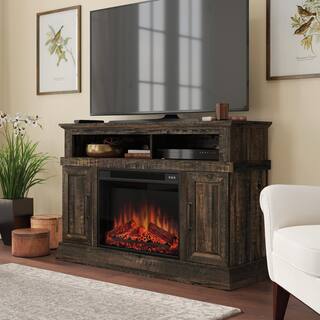 SAUDER 47.48 in. Carbon Oak Rectangle Engineered Wood TV Console with Fireplace Fits TV's up to 50 in. 427378