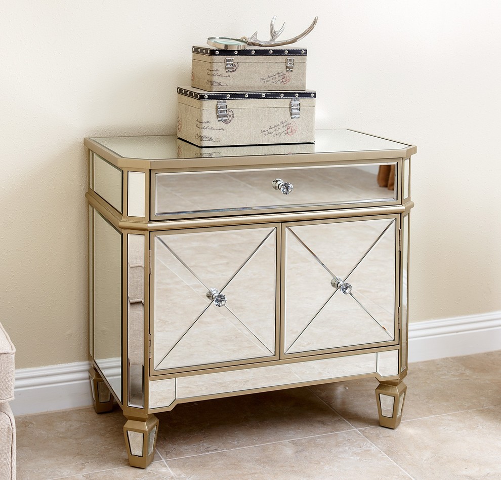 Alexis Gold Trim Mirrored Console Cabinet   Transitional   Console Tables   by Abbyson Living  Houzz