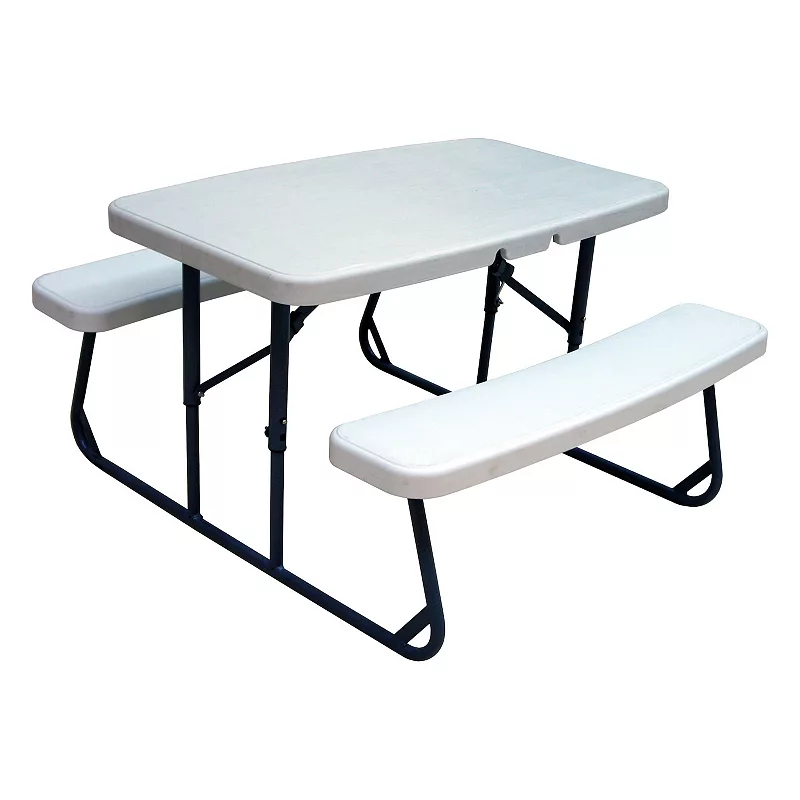 Plastic Development CH013 Steel Frame 2 Bench Kids Picnic Outdoor Table， White