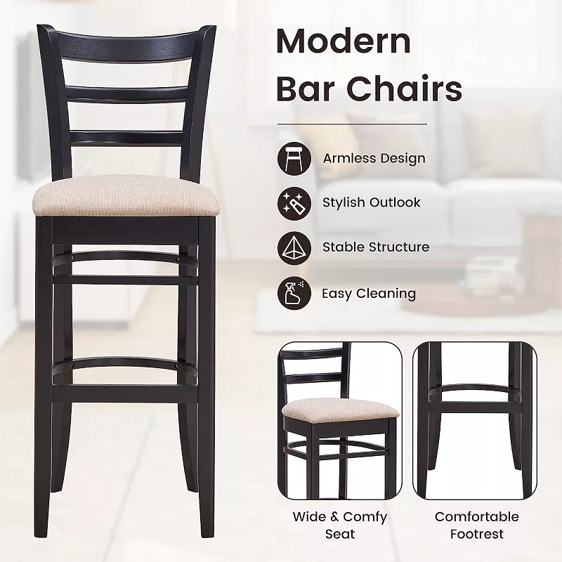 Bar Chairs with Ergonomic Backrest and Comfy Footrest and Soft Padded Seat