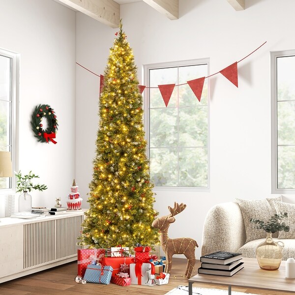 Gymax 5/6/7/8/9 FT PreLit Artificial Christmas Tree Hinged Slim