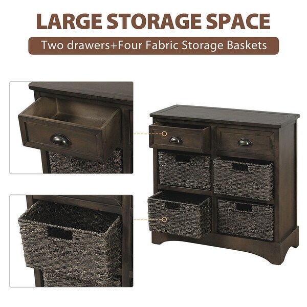 Wicker locker control table， two drawers and four classic rattan baskets