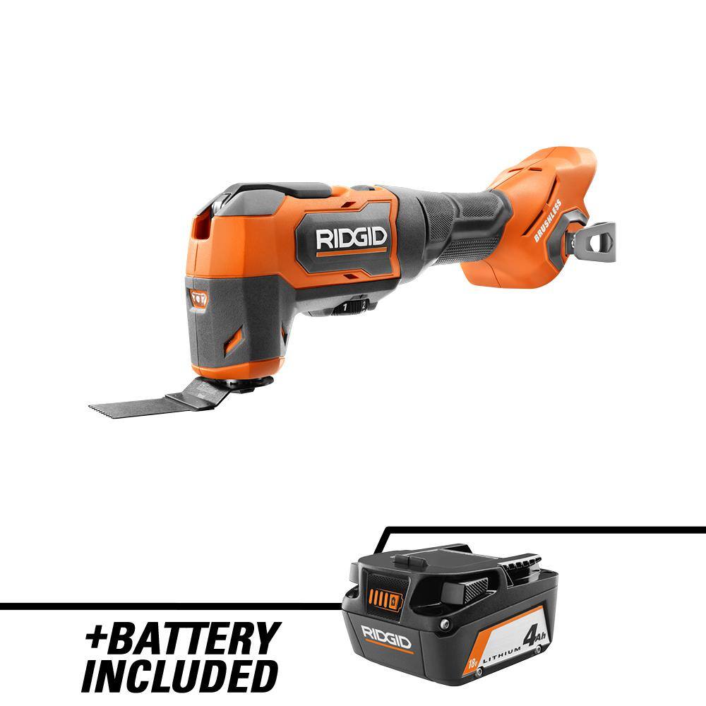 RIDGID 18V Brushless Cordless Oscillating Multi-Tool with 18V Lithium-Ion 4.0 Ah Battery R86240B-AC87004