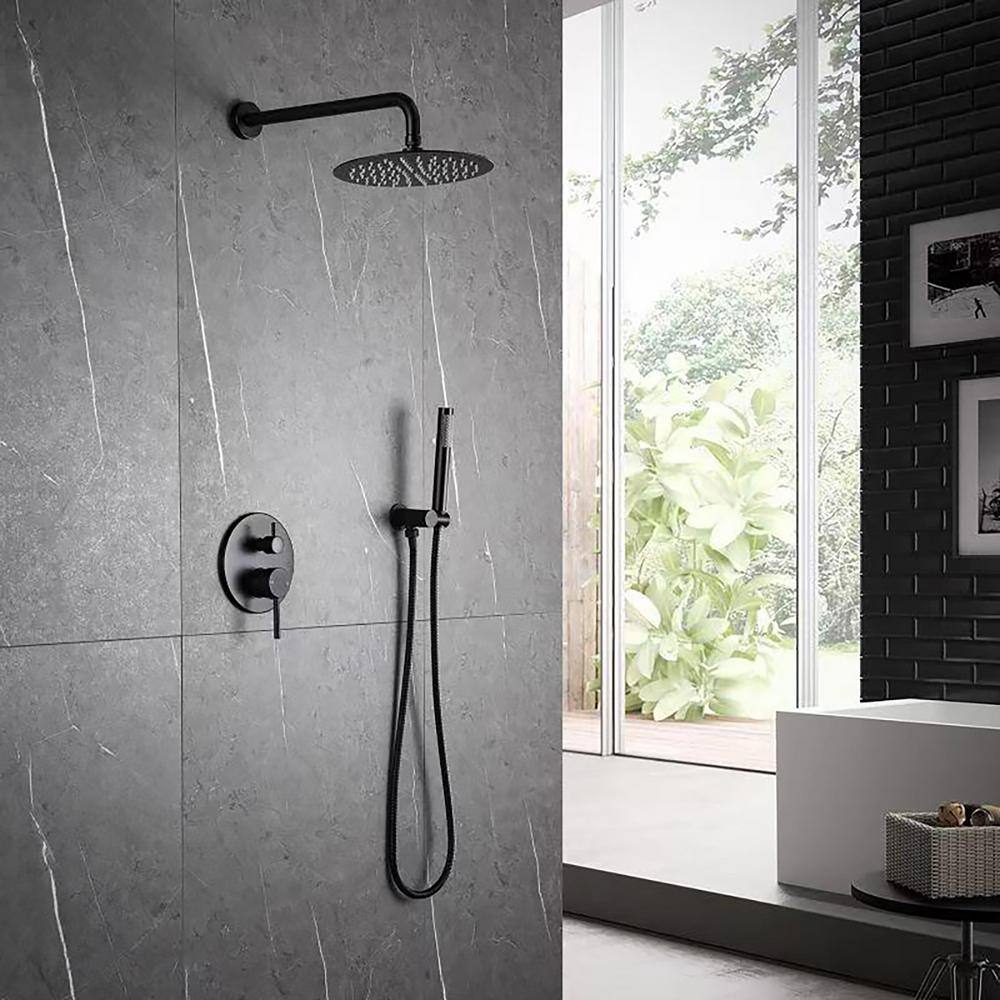 Parrot Uncle Croma Single-Handle 1-Spray High Pressure Handheld Shower and Round Head Shower in Matte Black (Valve Included) JK-RCS81001MB