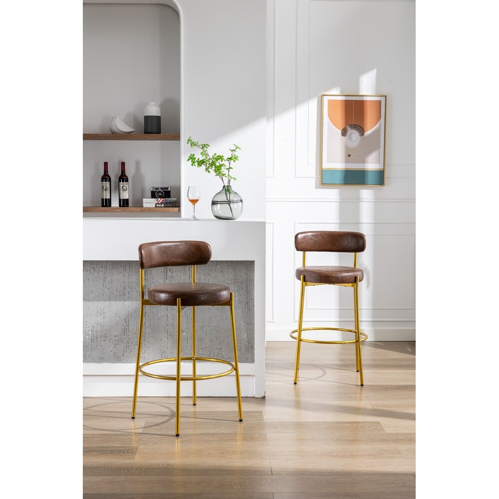 2 industrial armless bar stools with backrest and footstool