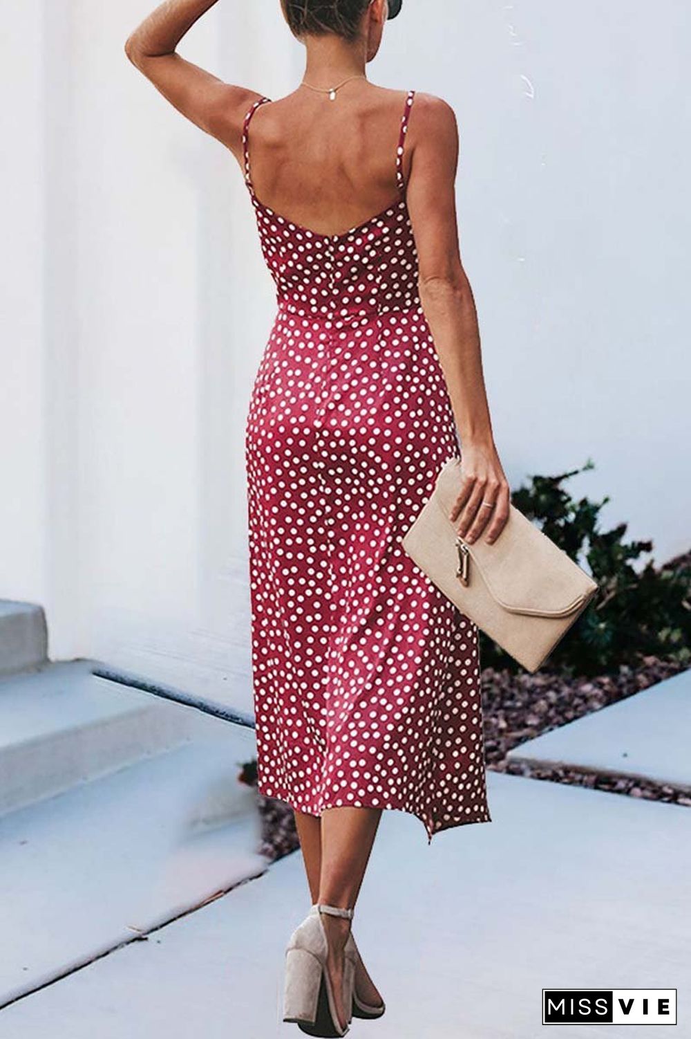 Print Floral Dot V Neck Dress