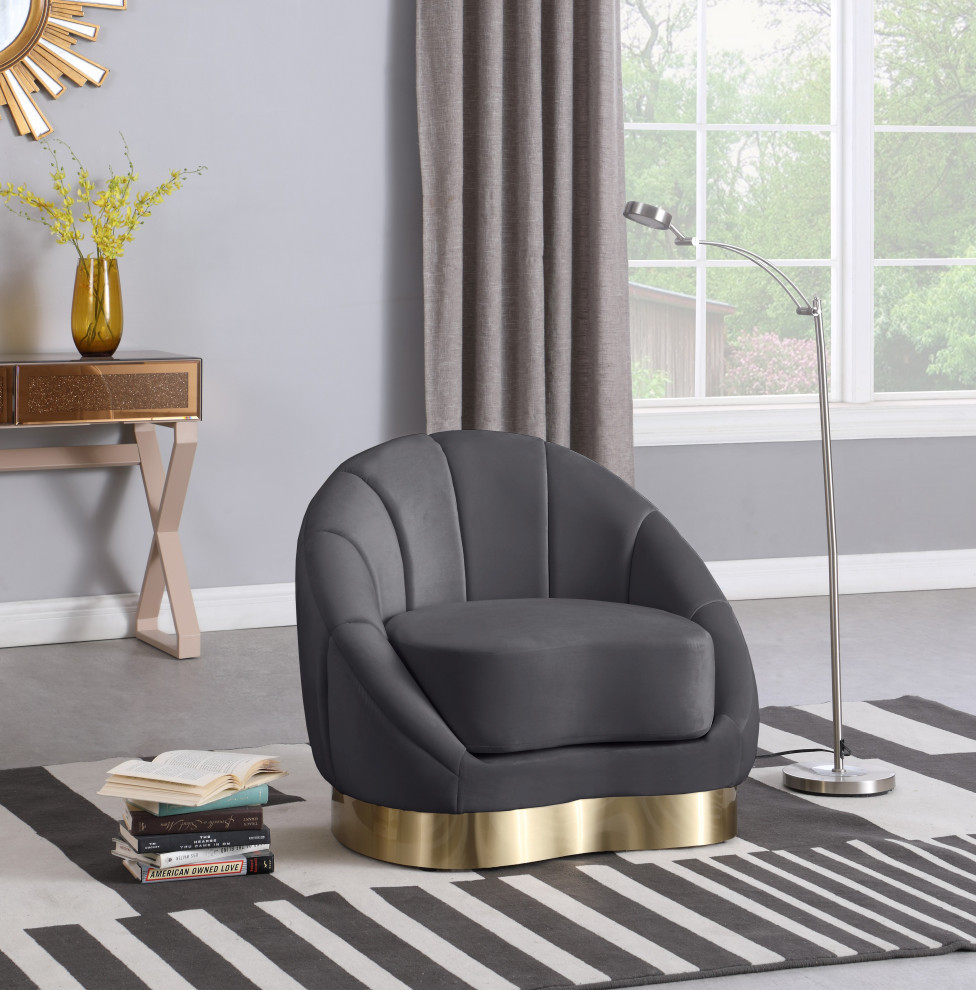 Shelly Velvet Chair With Brushed Gold Stainless Steel Base   Contemporary   Armchairs And Accent Chairs   by Meridian Furniture  Houzz