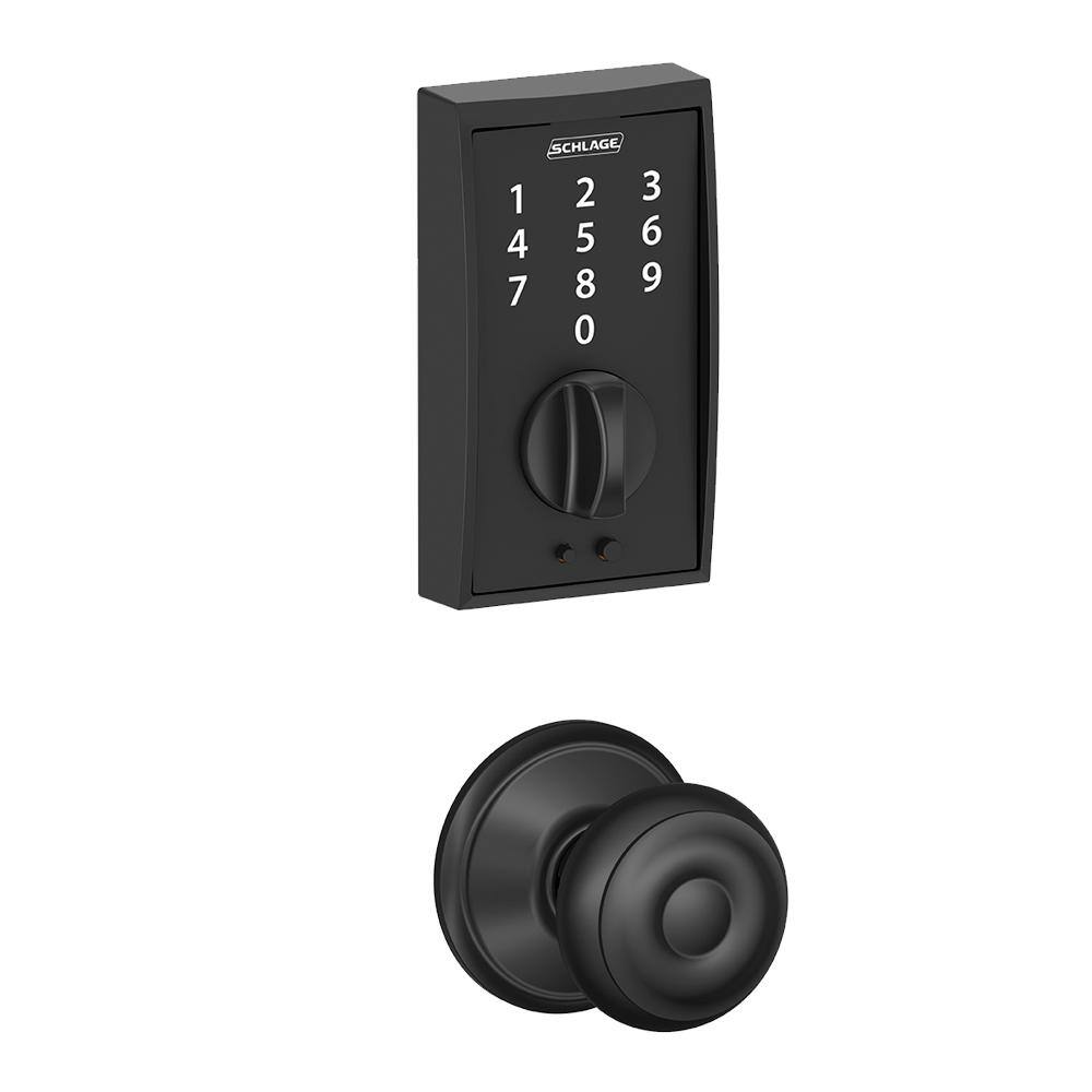 Schlage Century Touch Electronic Keypad Door Lock Deadbolt and Georgian Knob in Matte Black BE375 CEN F10 GEO 622