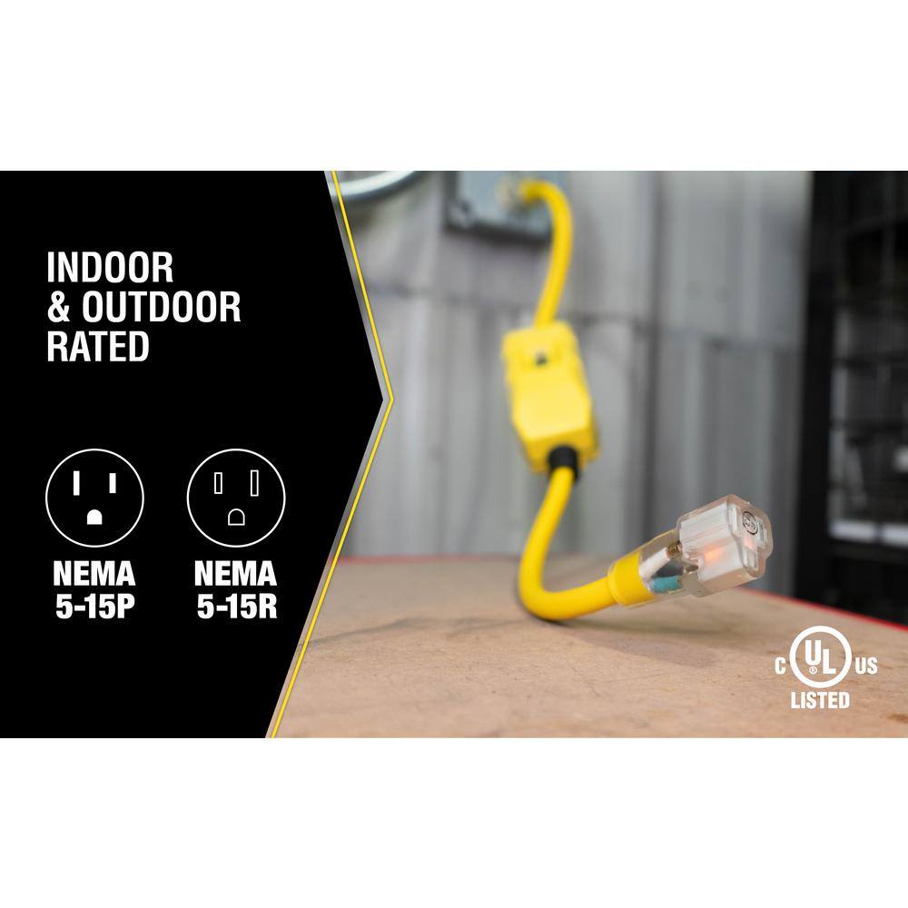 Yellow Jacket 2 ft. 123 SJTW In-Line GFCI Heavy-Duty Cord with Power Light Plug 2817