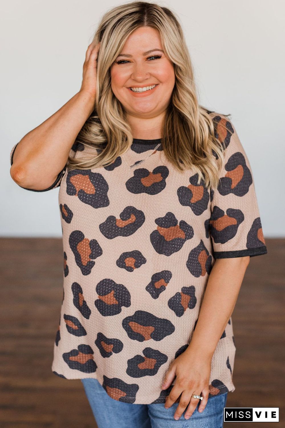 Leopard Print Waffle Plus Size Tee