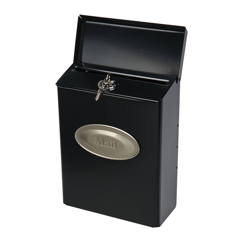 Architectural Mailboxes Designer Black with Satin Nickel Medium Steel Locking Wall Mount Mailbox DVK000AM